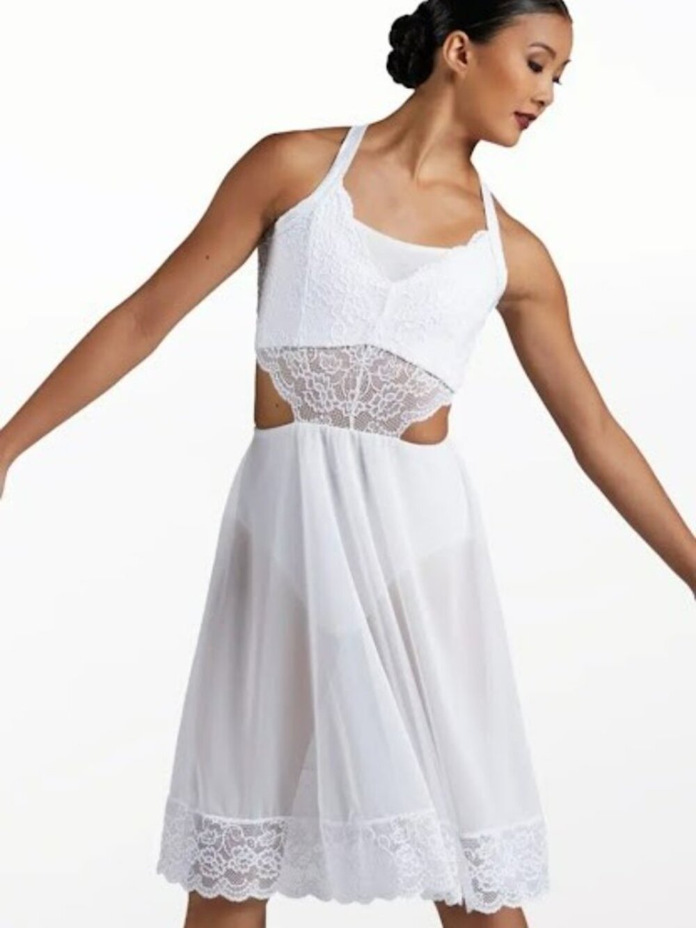 Elegant White Lace & Sheer Flowy Lyrical / Contemporary Dress - Adult Small - Picture 3 of 5